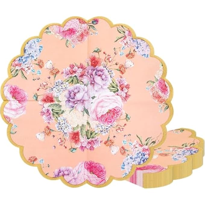 TRULY SCRUMPTIOUS SCALLOPED EDGE FLORAL PAPER NAPKIN 20-PACK, 33 CM SIZE, BEIGE - Image 1